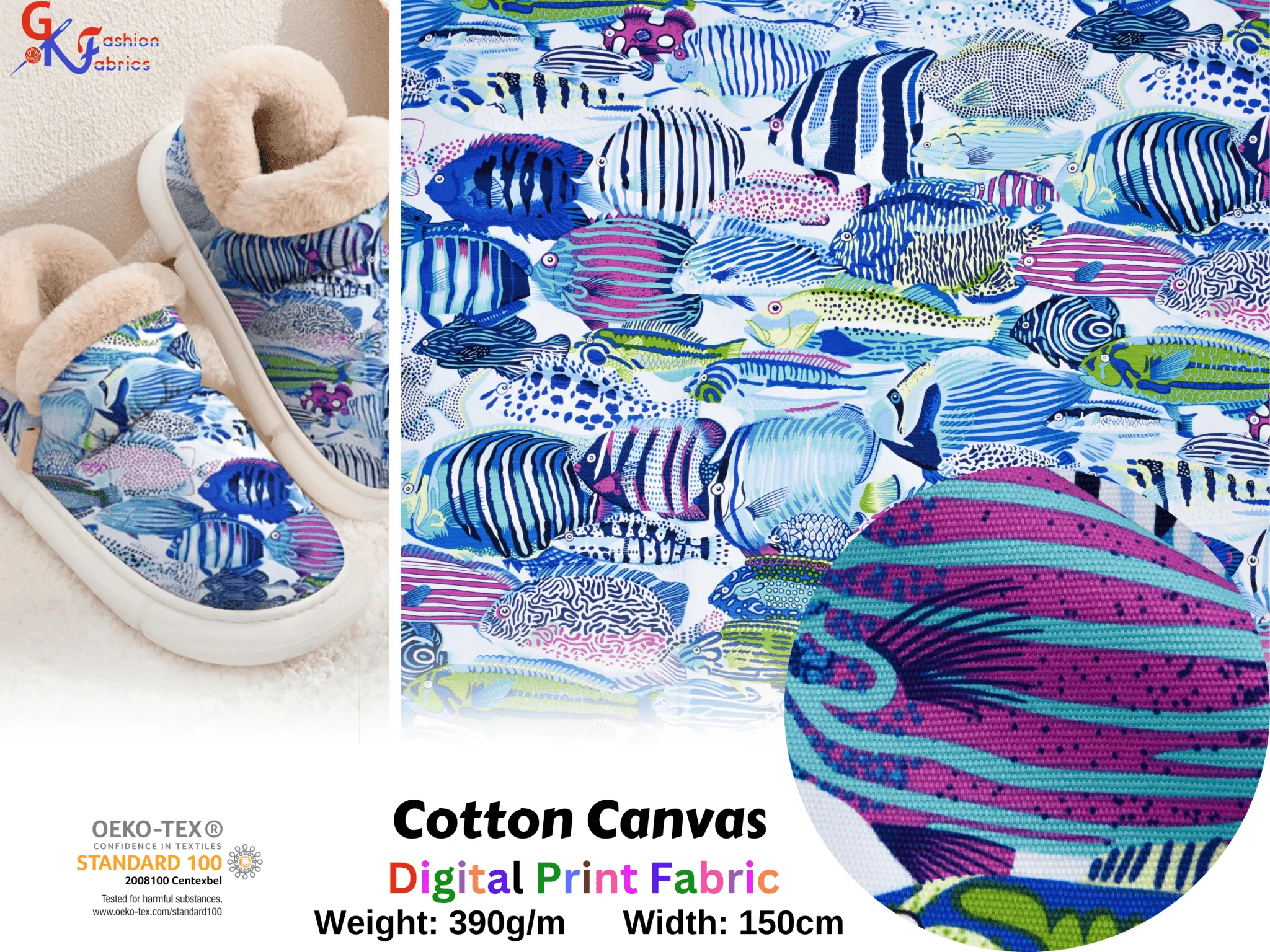 100% Cotton Half Panama Printed Fabric / Canvas printed Fabric / Aquarium Digital Print  Fabric