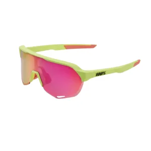 100% S2 - Matte Washed Out Neon Yellow - Purple Multilayer Mirror Lens