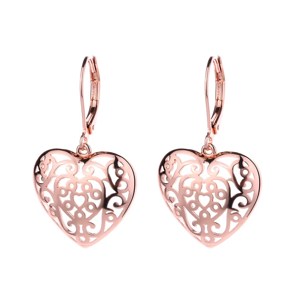 14K Rose Gold Filigree Heart Earring