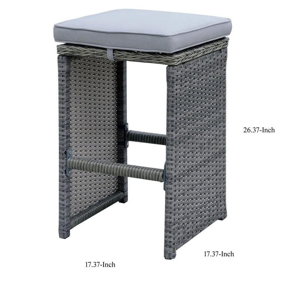 6 Piece Patio Bar Stool In Aluminum Wicker Frame And Padded Fabric Seat, Gray By Casagear Home