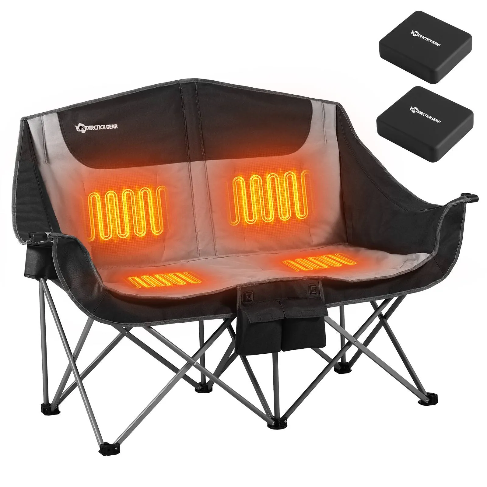 ANTARCTICA GEAR Heated Double Camping Chair, 2-Person Folding Chair Heated Portable Loveseat Chair