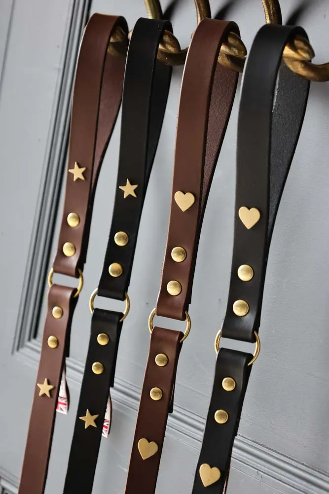 Black Leather Dog Lead With Hearts