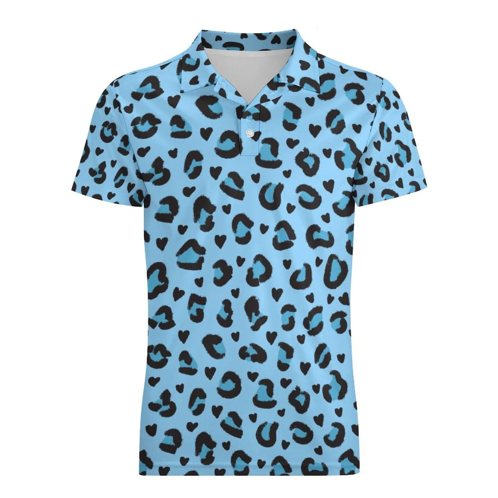 Blue Leopard All Over print Collared Short Sleeved Shirt for Kids,