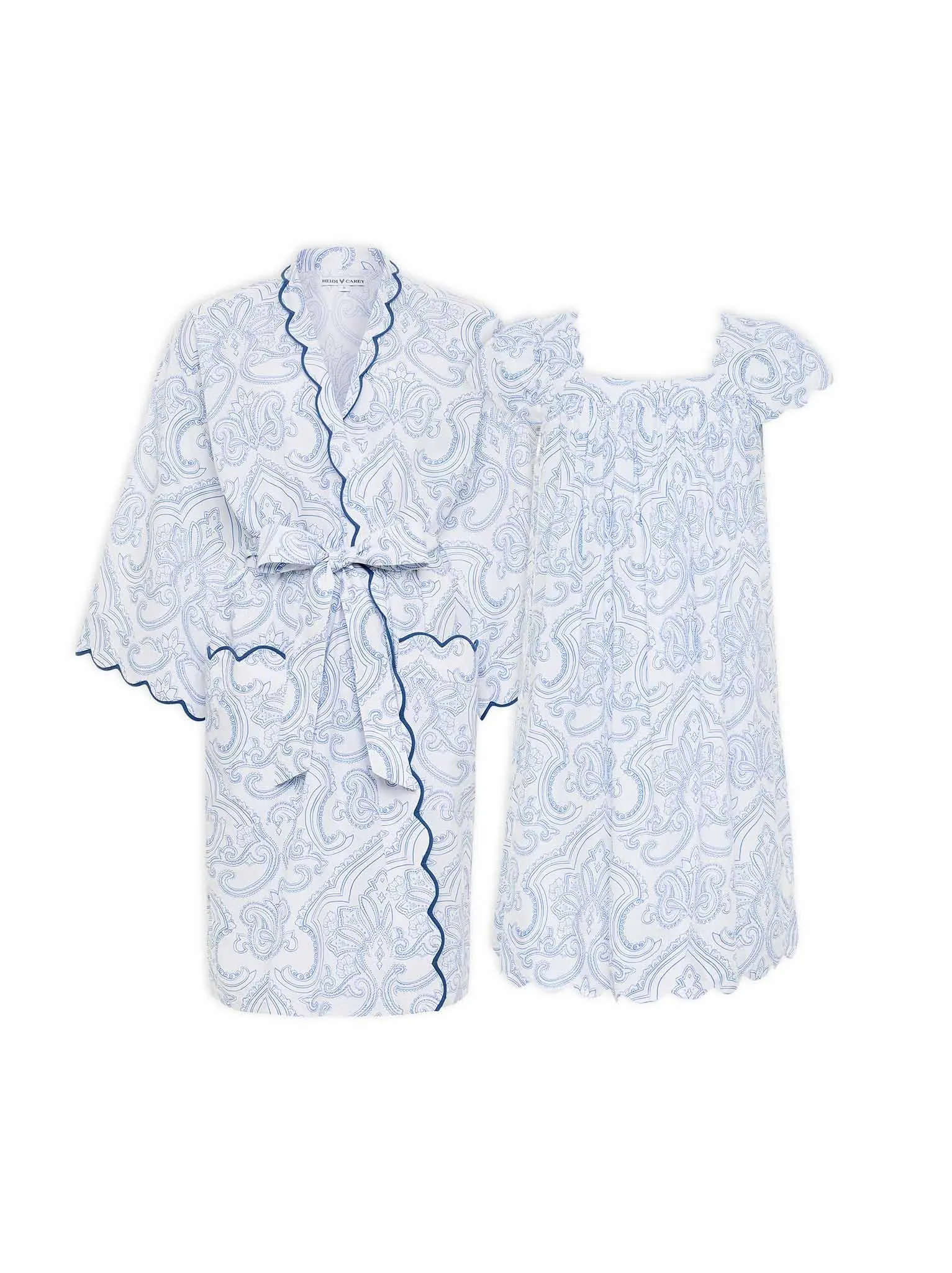 Blue Paisley Bundle: Short Kimono Robe   Cap Sleeve Short Nightgown