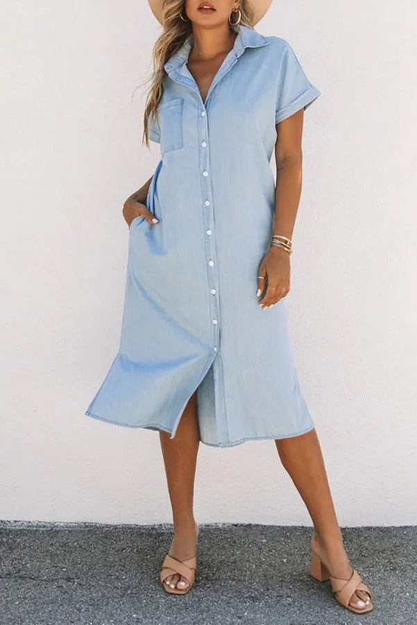 Chambray Button-Up Midi Dress