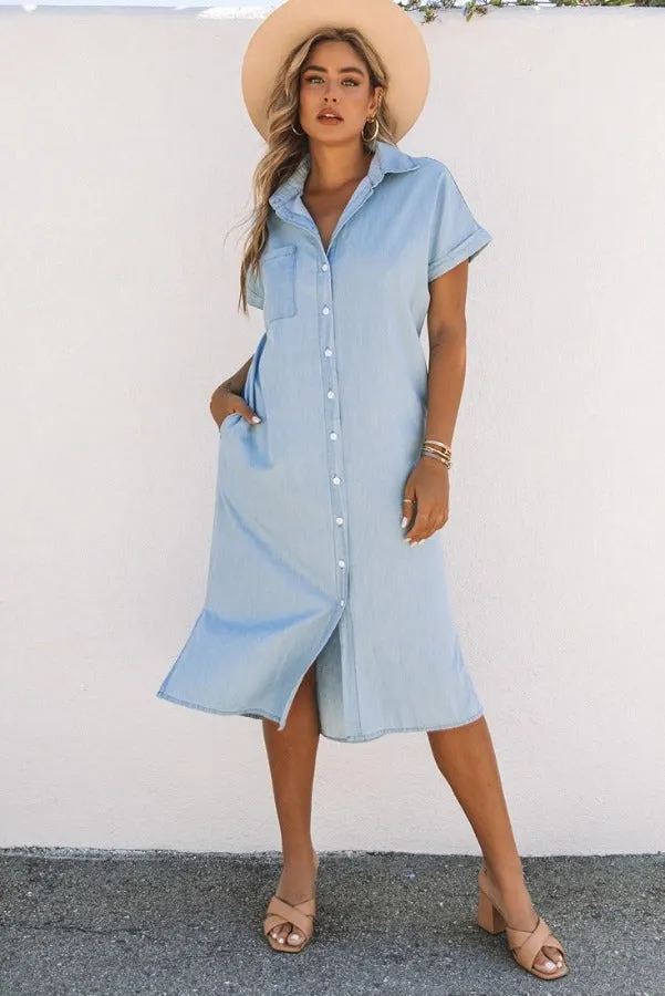 Chambray Button-Up Midi Dress