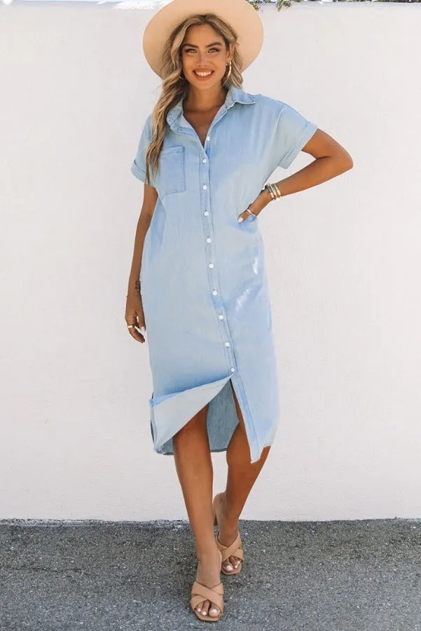 Chambray Button-Up Midi Dress