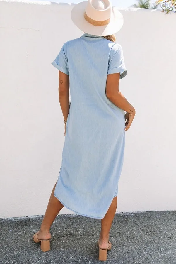 Chambray Button-Up Midi Dress