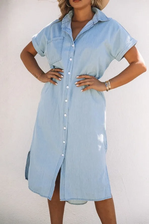 Chambray Button-Up Midi Dress