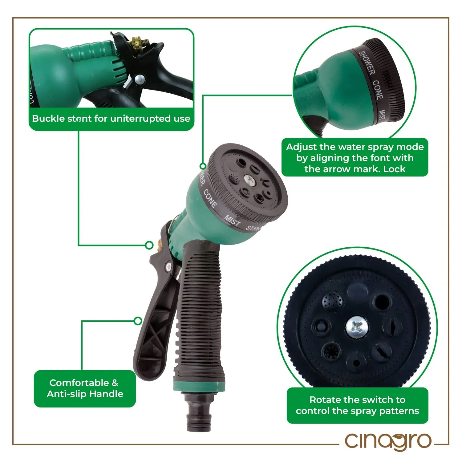 CINAGRO™ - Heavy Duty 3 Layered Braided Water Hose Pipe (Size : 1/2 inch - Lenght : 10 Meters) with 8 Mode Sprayer Nozzle, Garden, Car Wash, Floor Clean, Pet Bath, Easy to Connect