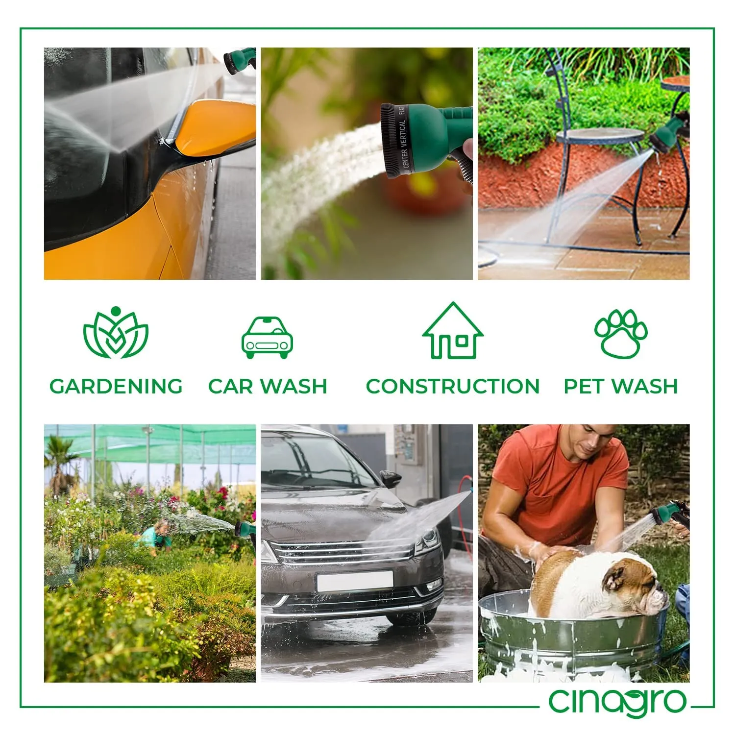 CINAGRO™ - Heavy Duty 3 Layered Braided Water Hose Pipe (Size : 1/2 inch - Lenght : 10 Meters) with 8 Mode Sprayer Nozzle, Garden, Car Wash, Floor Clean, Pet Bath, Easy to Connect