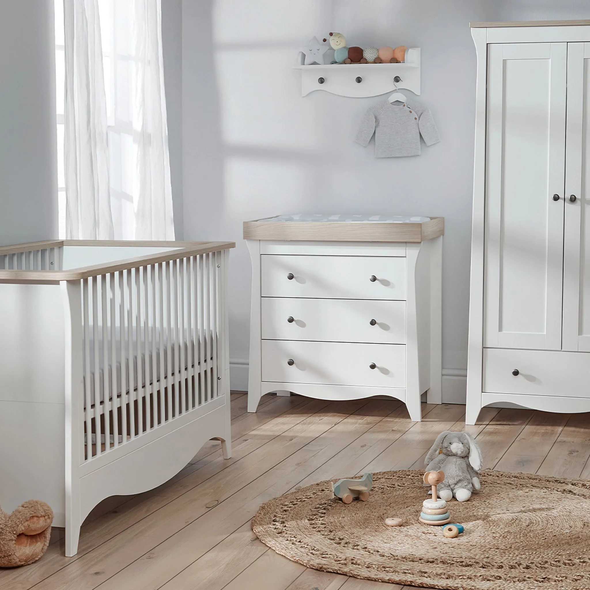 CuddleCo Clara 3 Piece Nursery Furniture Set- White & Ash