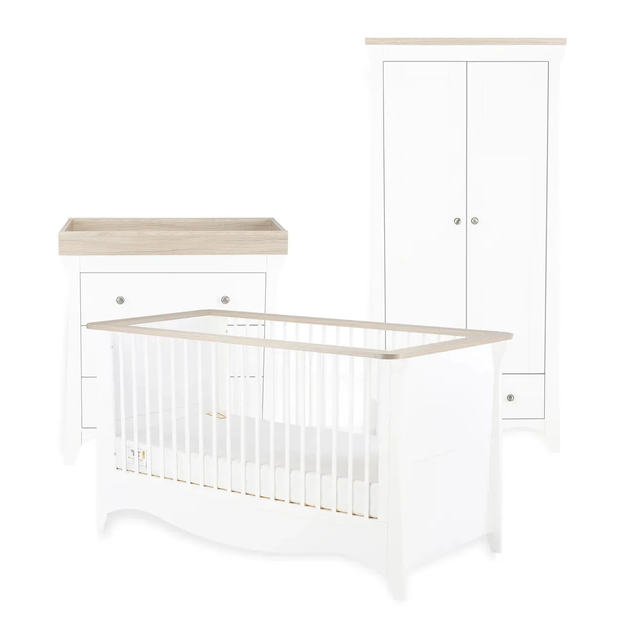 CuddleCo Clara 3 Piece Nursery Furniture Set- White & Ash