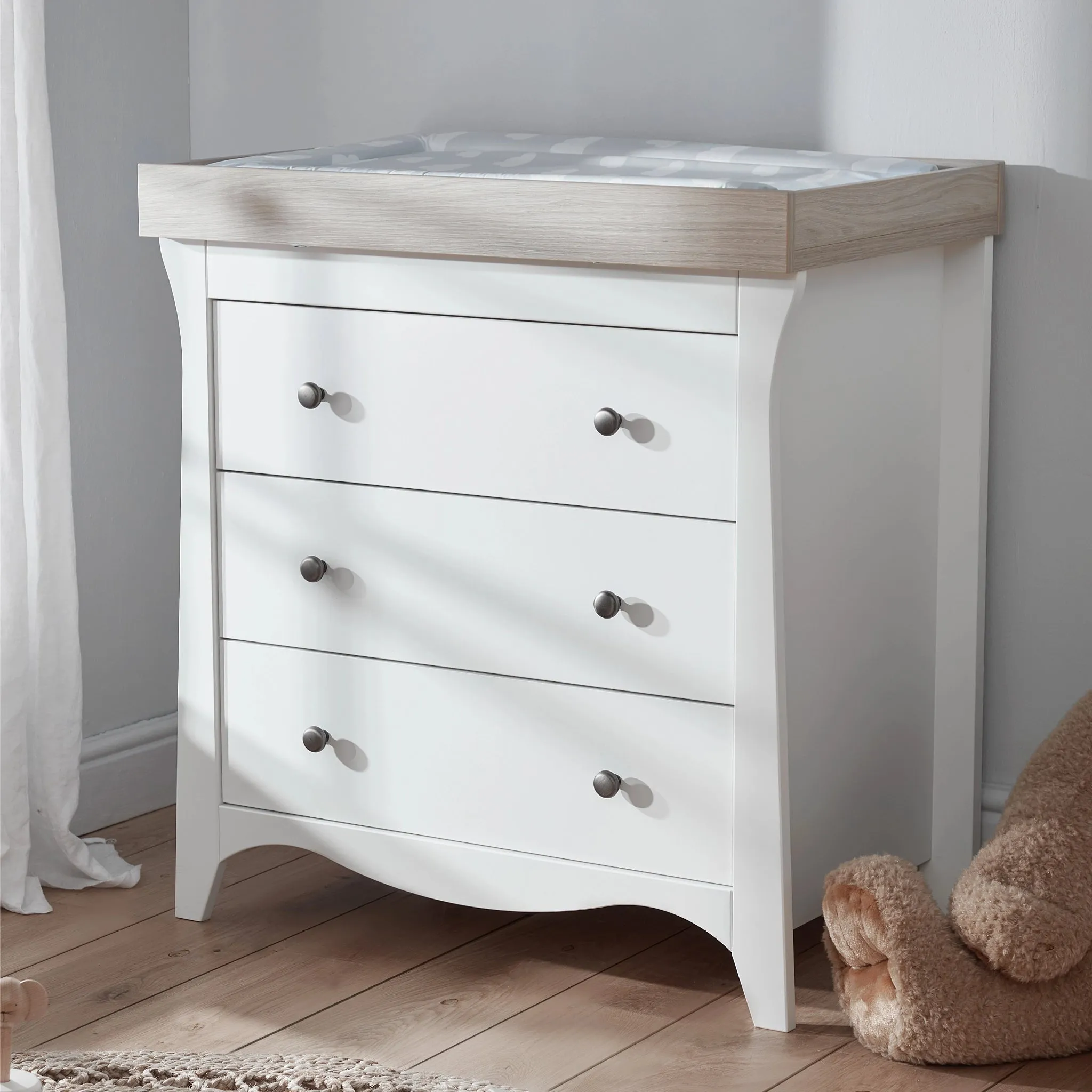 CuddleCo Clara 3 Piece Nursery Furniture Set- White & Ash