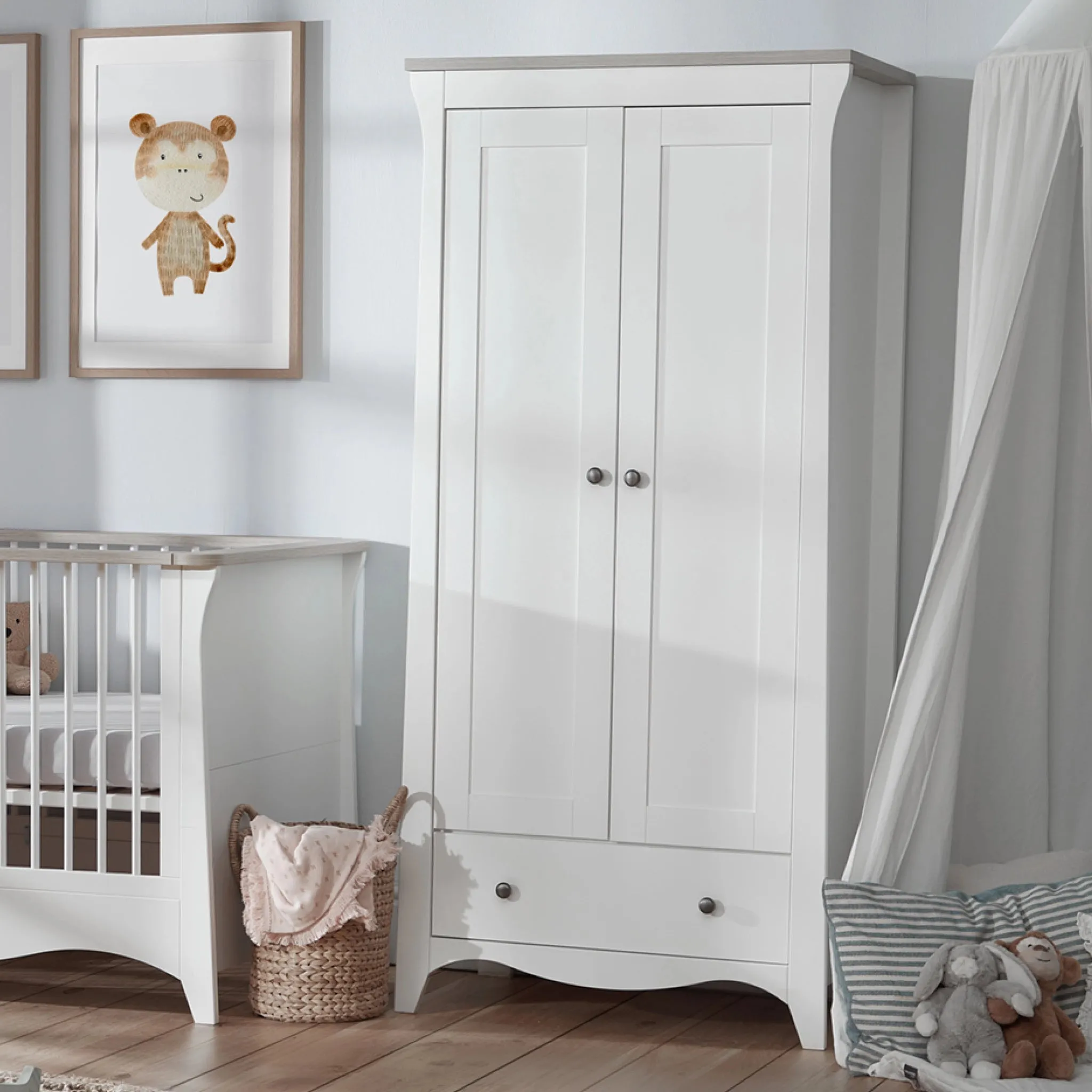 CuddleCo Clara 3 Piece Nursery Furniture Set- White & Ash