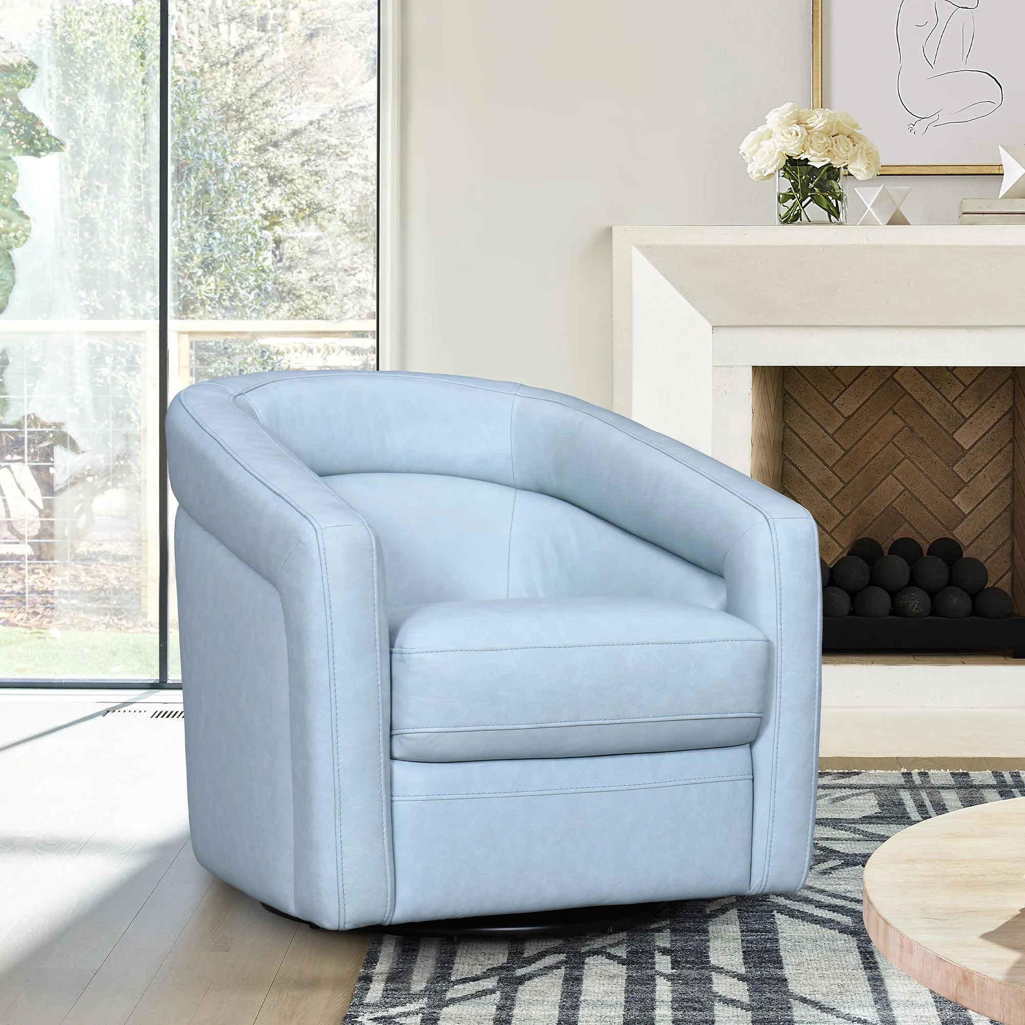 Desi Leather Swivel Accent Chair