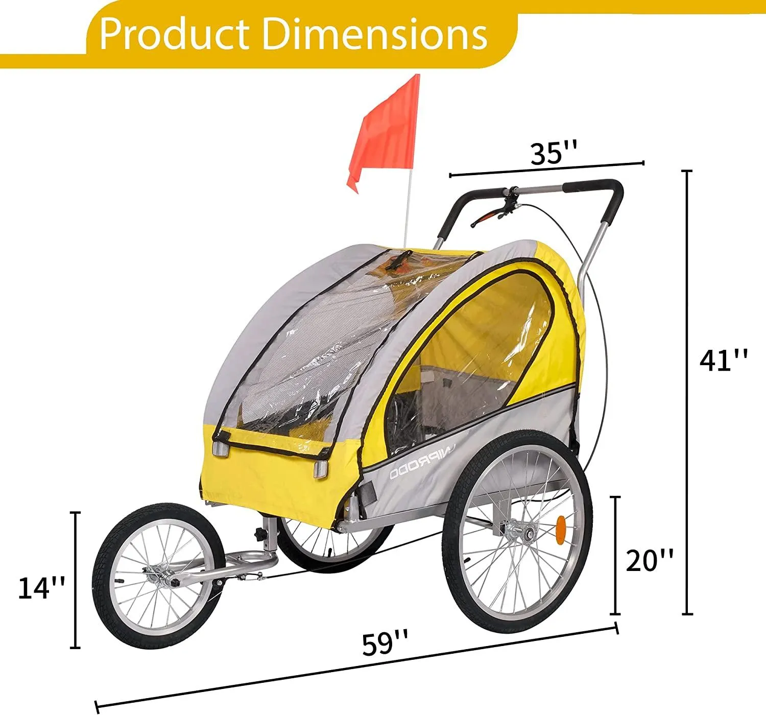 Dog Bike Trailer Cart 2 in 1 Pet Bicycle Stroller for Travel with Reflectors Parking Brake Breathable Protective Net, Yellow