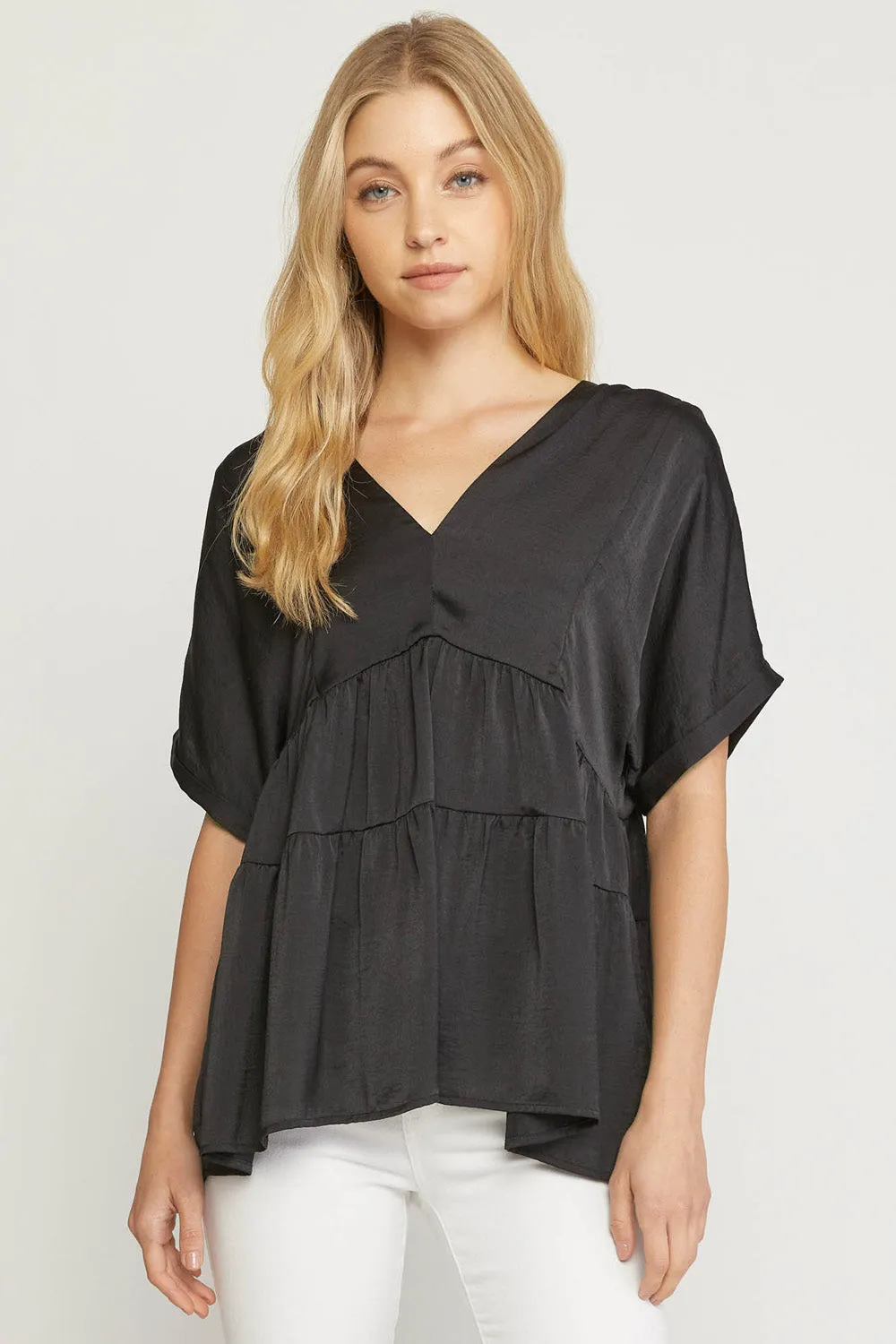 Double V Tiered Top, Black