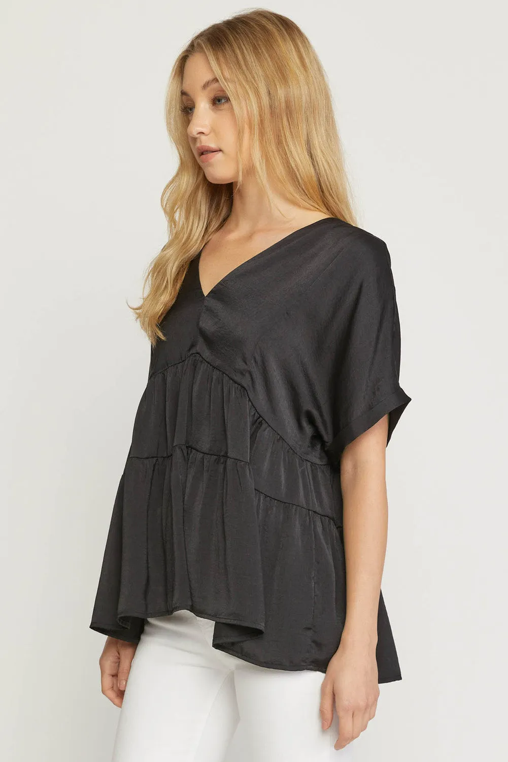 Double V Tiered Top, Black