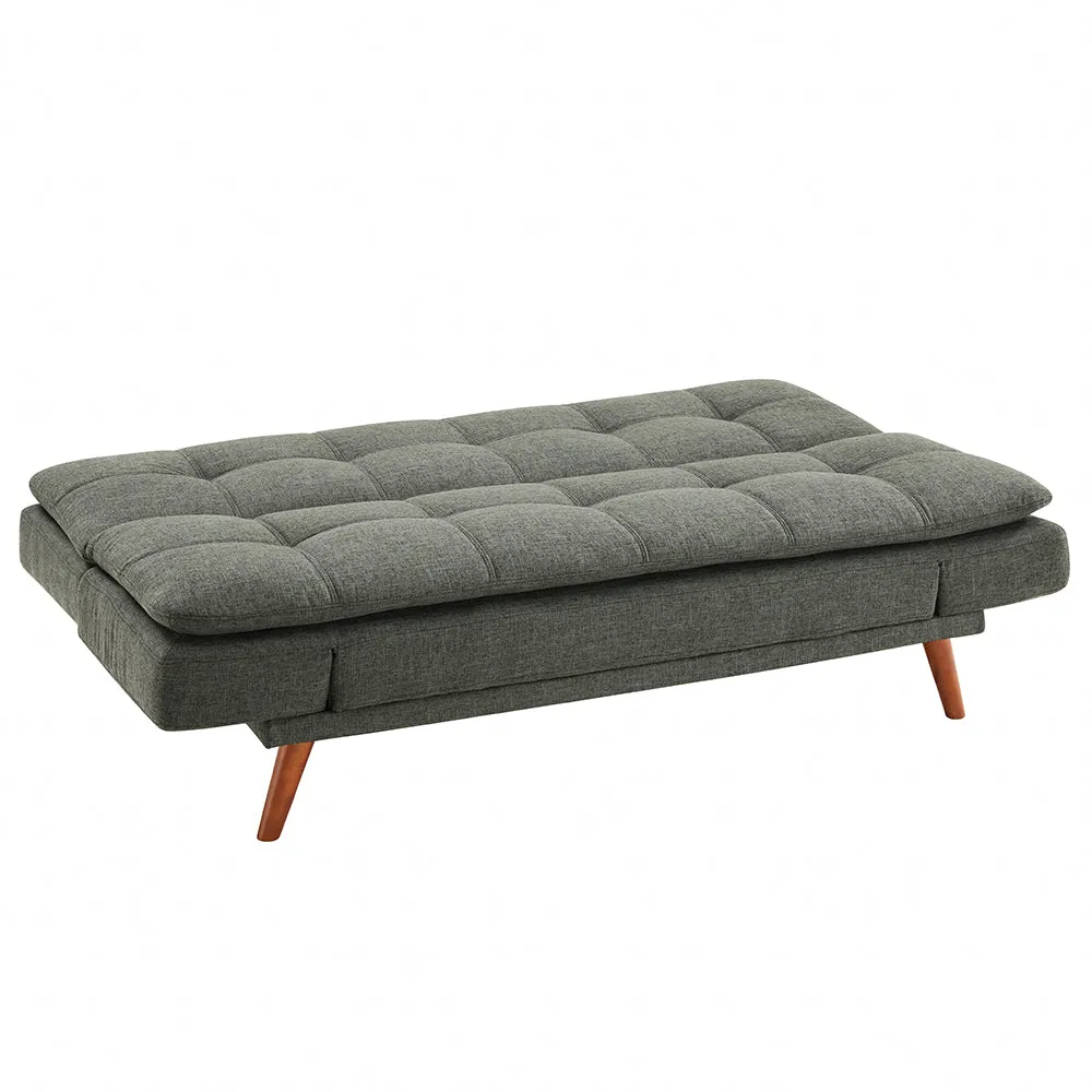 Duncan Fabric Sofa Bed With Adjustable Armrests. Wooden Legs, Light Grey Fabric