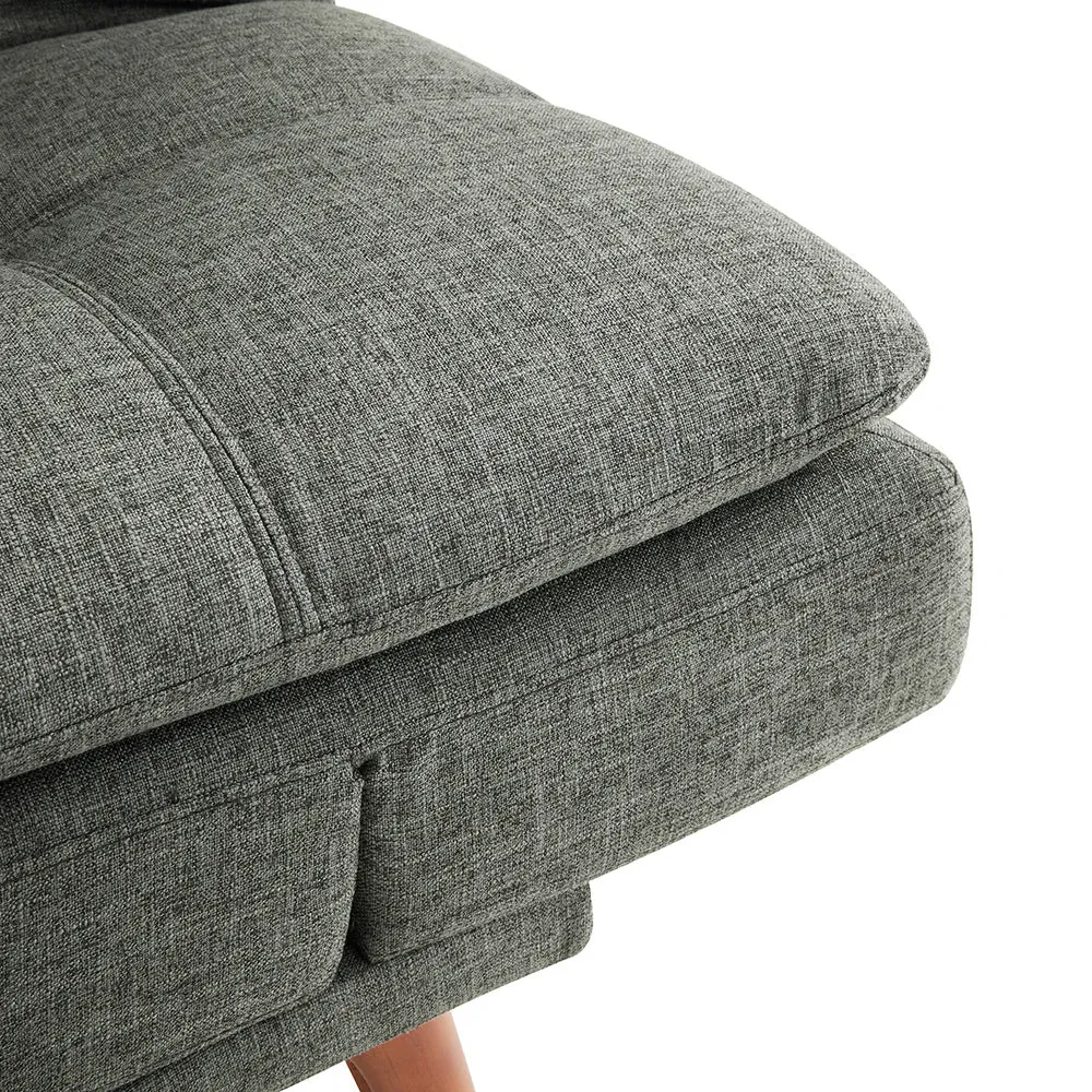 Duncan Fabric Sofa Bed With Adjustable Armrests. Wooden Legs, Light Grey Fabric