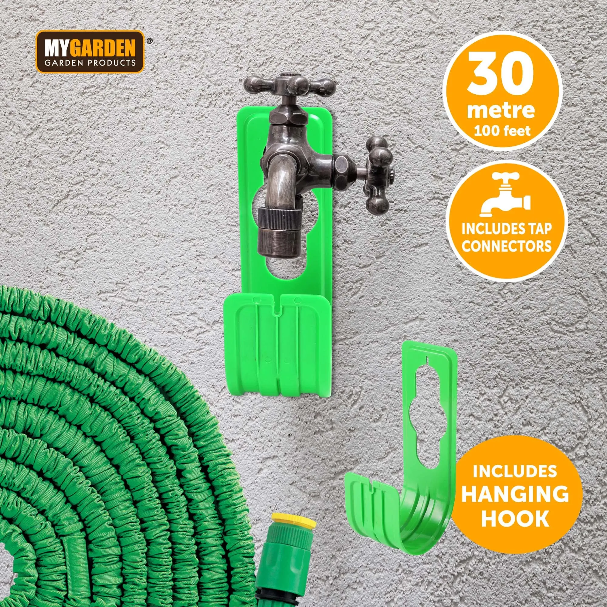 Expandable Garden Hose Pipe 15m/50ft - Expanding Flexible Anti Tangle Portable Lightweight Hosepipe - Includes 7 Function Nozzle Spray Gun Adapters Hanging Hook Holder - Outdoor Patio Lawn Reel