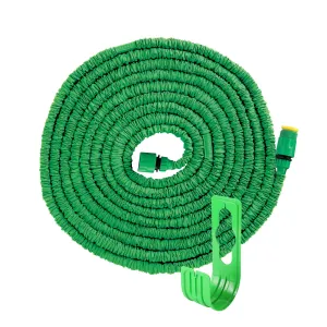 Expandable Garden Hose Pipe 15m/50ft - Expanding Flexible Anti Tangle Portable Lightweight Hosepipe - Includes 7 Function Nozzle Spray Gun Adapters Hanging Hook Holder - Outdoor Patio Lawn Reel