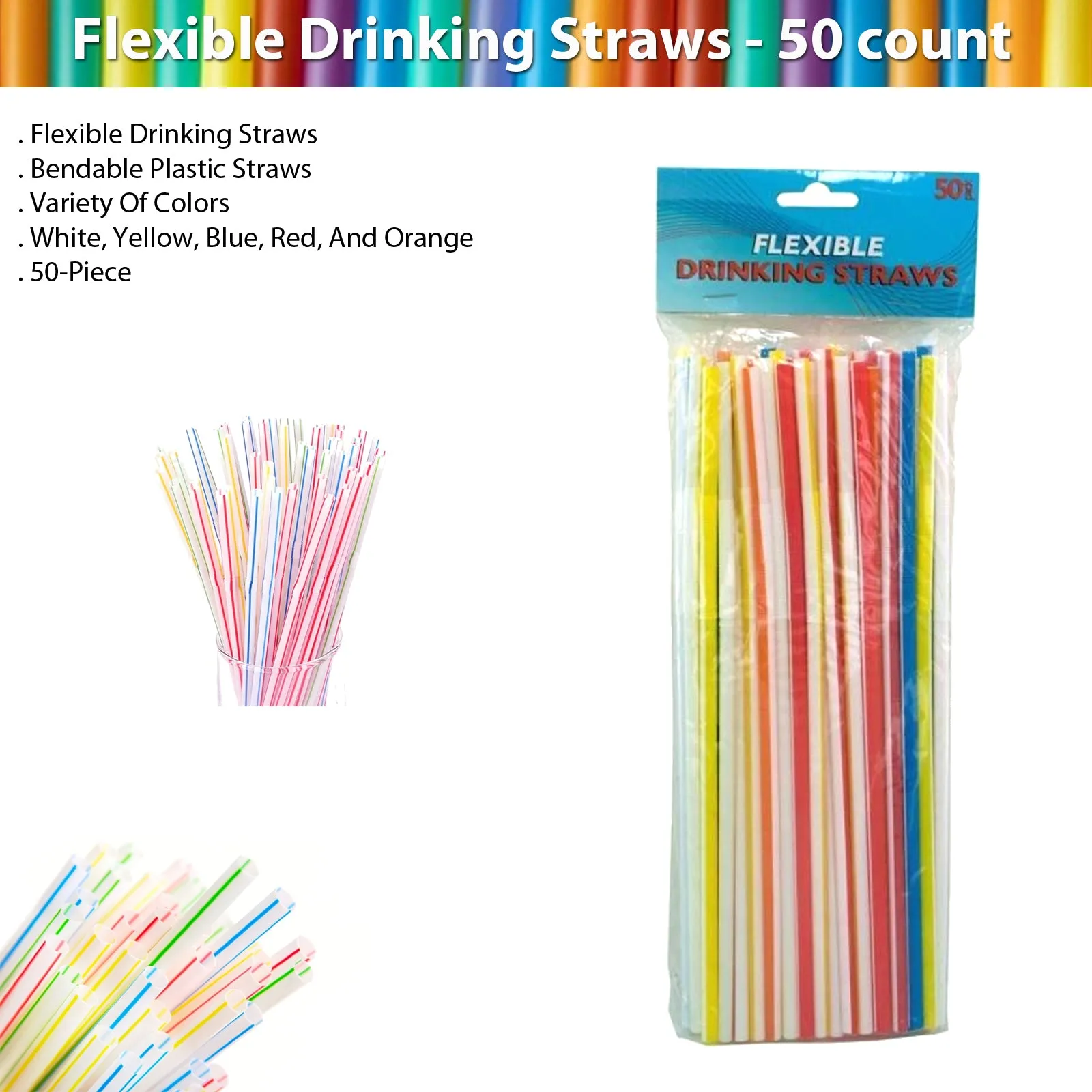 Flexible Drinking Straws - 50 count