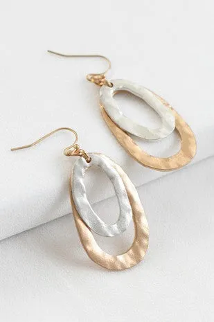 Gold & Silver Hammered Oval Drop Earrings