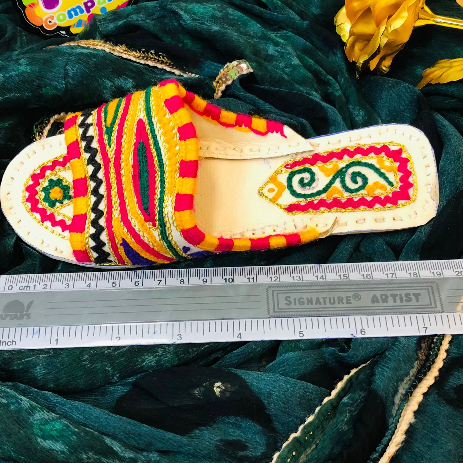 Hand-Made Multani Flat Chappal - Multi Color