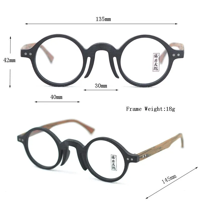 Hdcrafter Unisex Full Rim Round Acetate Wood Frame Eyeglasses Ft1906