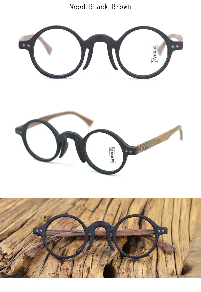 Hdcrafter Unisex Full Rim Round Acetate Wood Frame Eyeglasses Ft1906