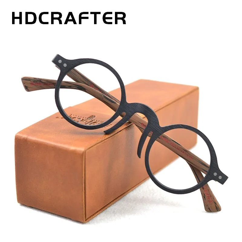 Hdcrafter Unisex Full Rim Round Acetate Wood Frame Eyeglasses Ft1906