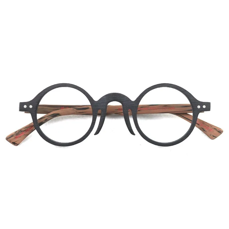 Hdcrafter Unisex Full Rim Round Acetate Wood Frame Eyeglasses Ft1906