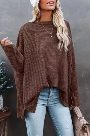 It's Time To Go Waffle Knit Top Coffee