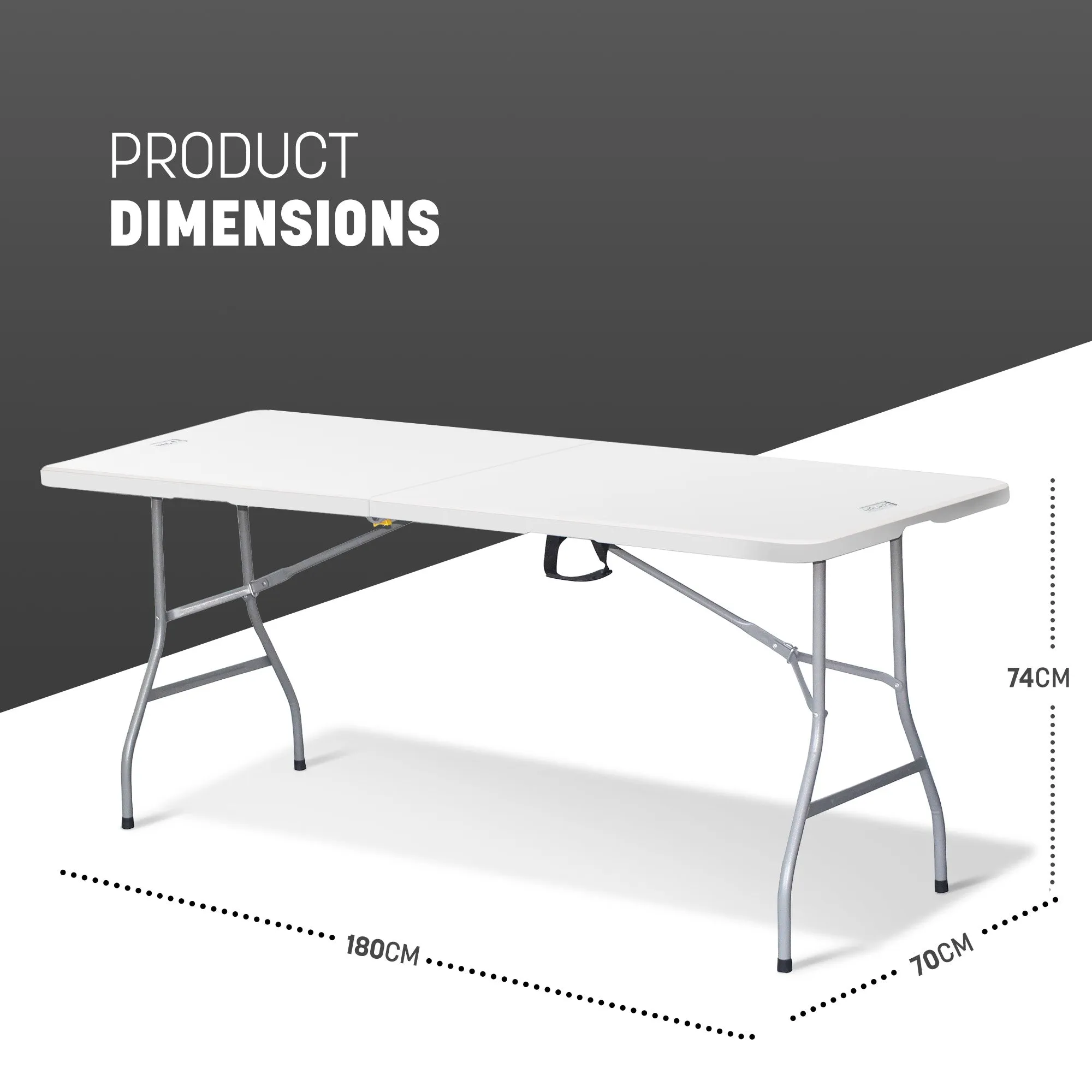 KEPLIN 6ft Folding Table with Spacious 180x70x74cm Tabletop & Sturdy Metal Frame – Waterproof, Portable, Foldaway, & Easy Assembly - Ideal for Parties, BBQ, Camping, Beach, Indoor & Outdoor Use