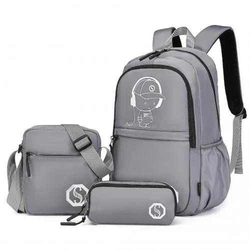 Kono Lightweight & Glow-in-the-Dark 3-Piece Laptop Backpack Set - Grey | Stylish & Practical