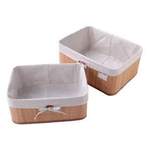 Kuber Industries Pack of 12 Bamboo Storage Basket With Liner|Fodable Storage Organizer|Box For Cloth, Toiletry, Bathroom|Capacity 7L, 4.8L, 2.8L|Natural|