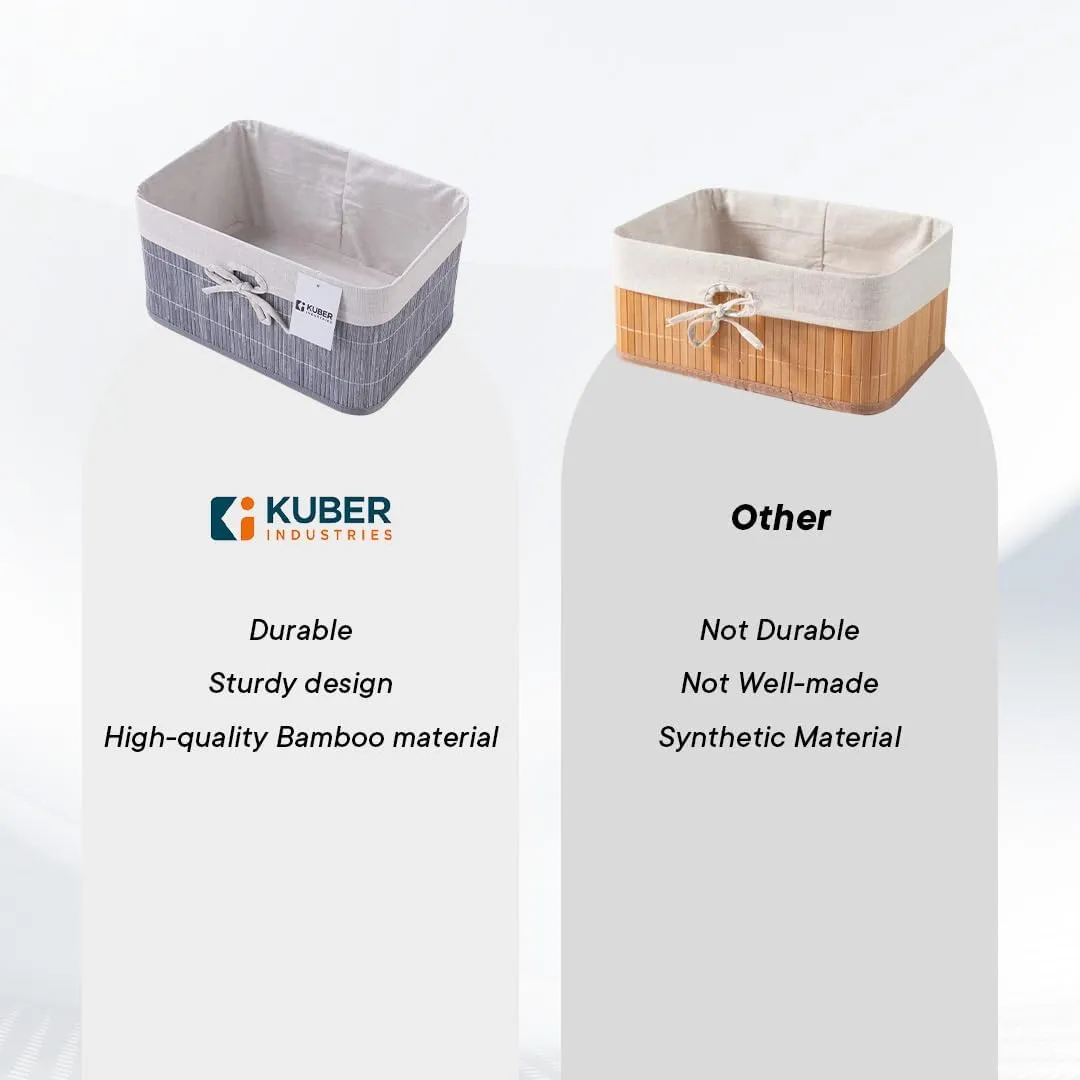 Kuber Industries Pack of 24 Bamboo Storage Basket With Liner|Fodable Storage Organizer|Box For Cloth, Toiletry, Bathroom|Capacity 12.9L, 6L, 3L, 3.3L|GREY|