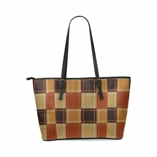 Large Leather Tote Shoulder Bag - Mini Brown Checker Handbag B36201