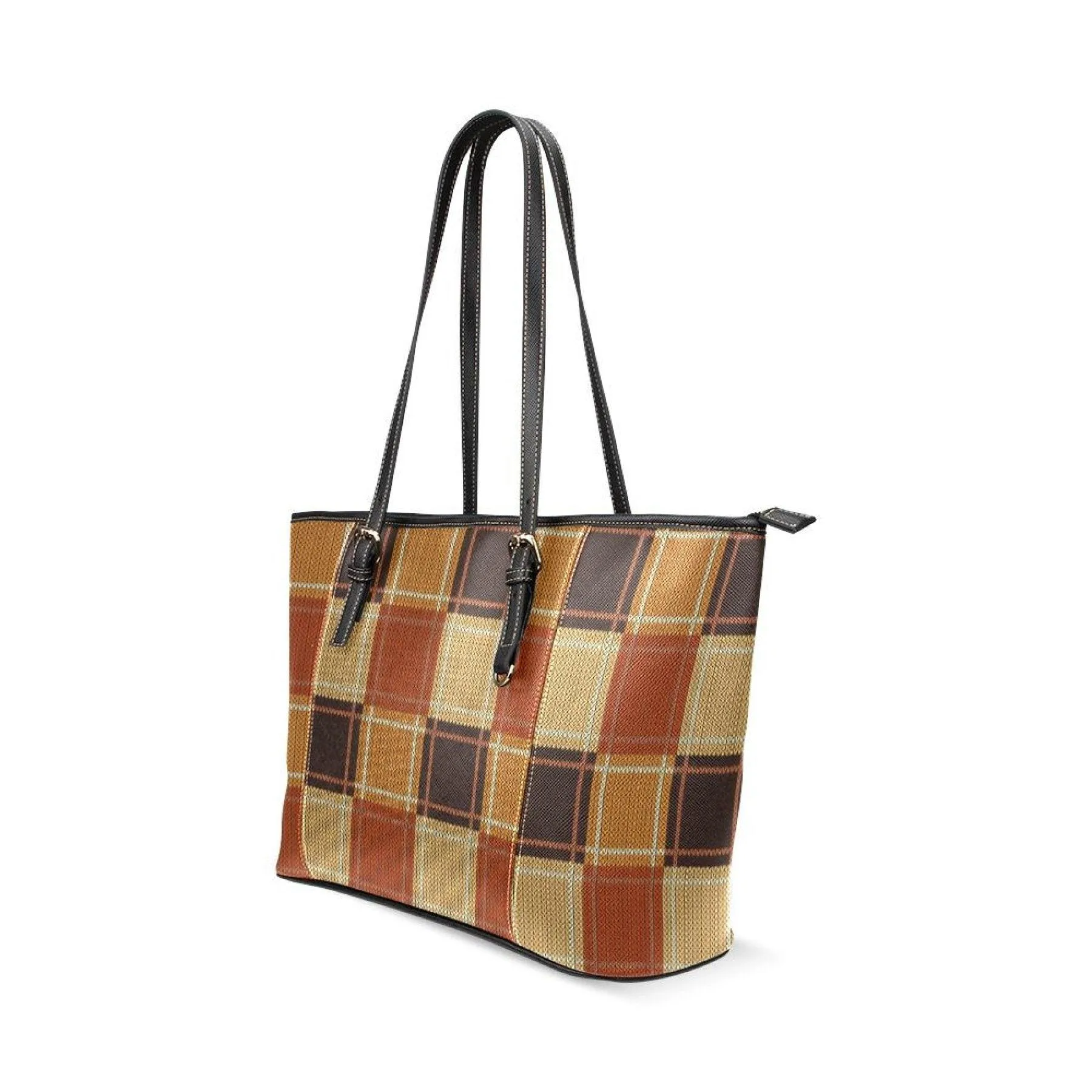 Large Leather Tote Shoulder Bag - Mini Brown Checker Handbag B36201