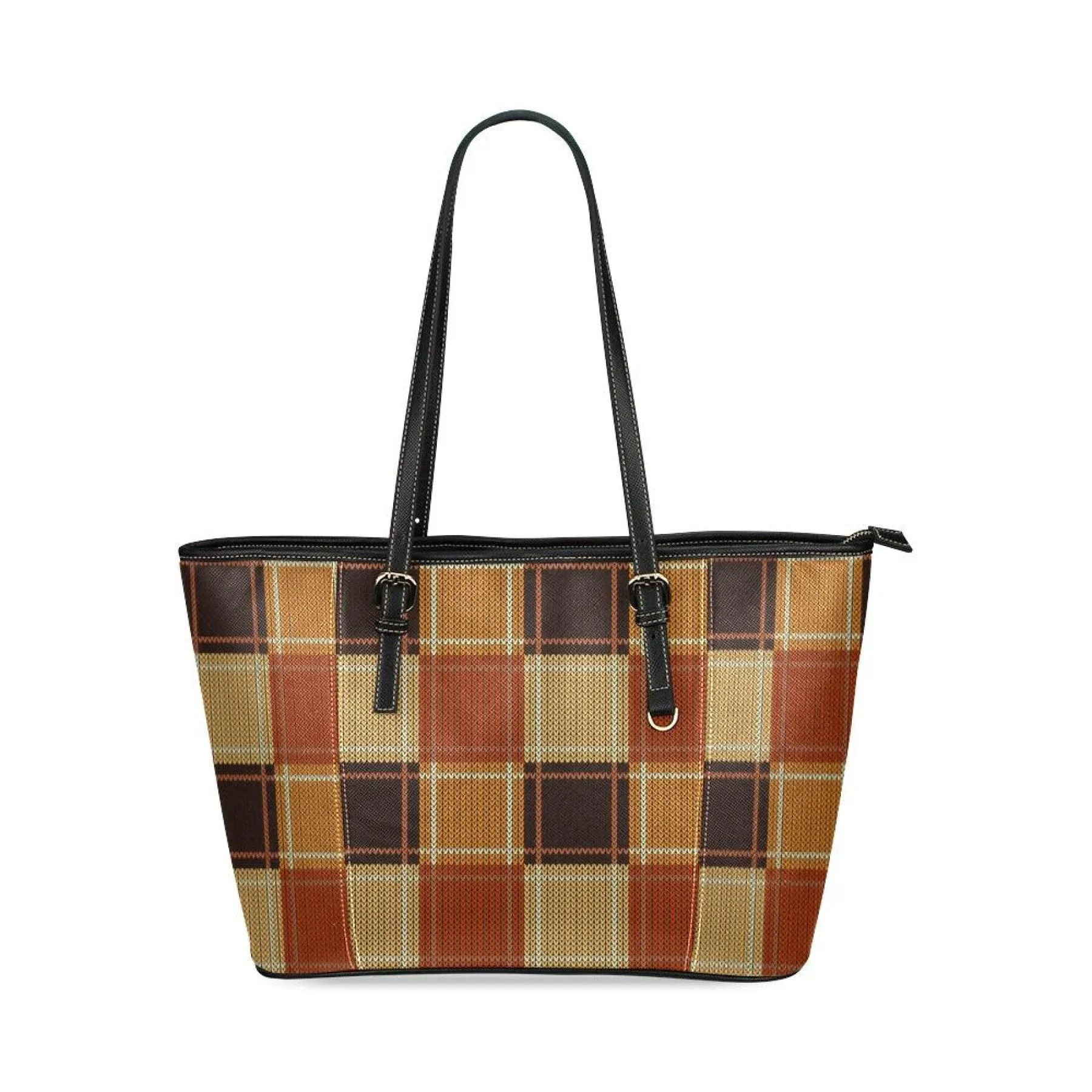 Large Leather Tote Shoulder Bag - Mini Brown Checker Handbag B36201