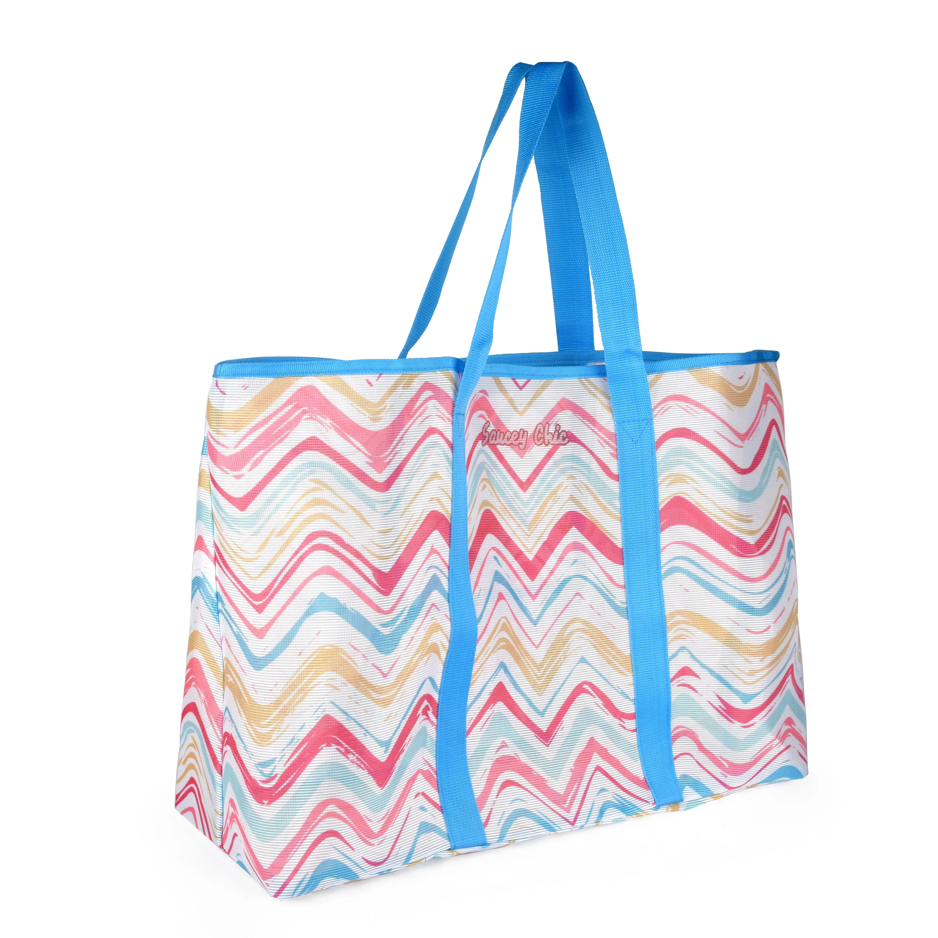 Large Mesh Beach Bag Tote for Women - Blue