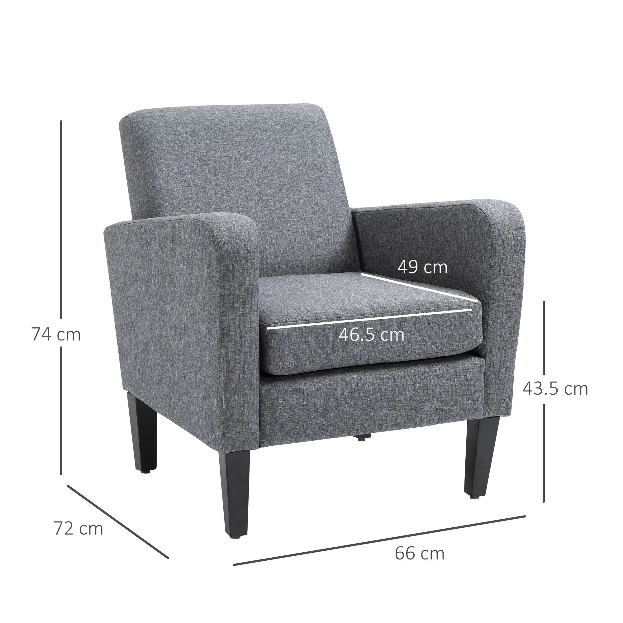 Linen Single Armchair, with Padded Seat - Grey