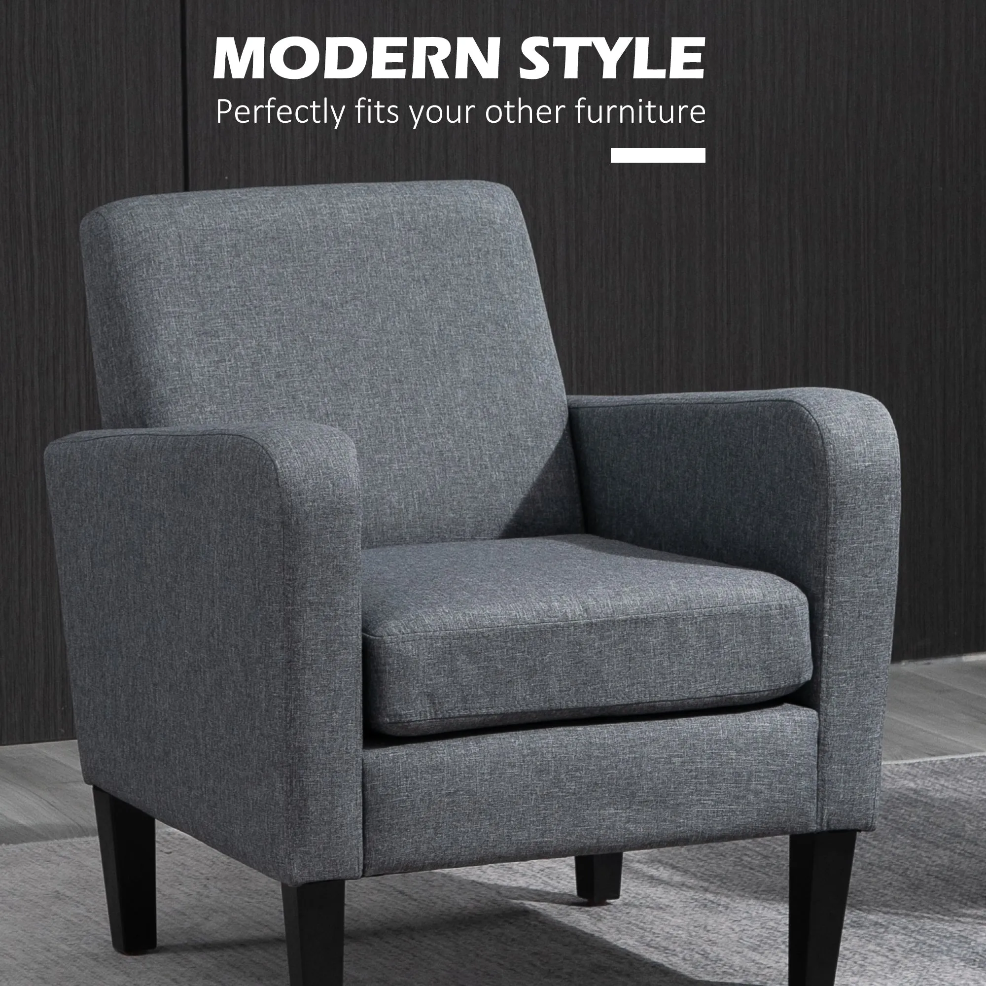 Linen Single Armchair, with Padded Seat - Grey