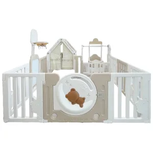 Little Toddlers Bear Moon Playpen with Basketball Hoop & Playhouse - 150x180x64 cm