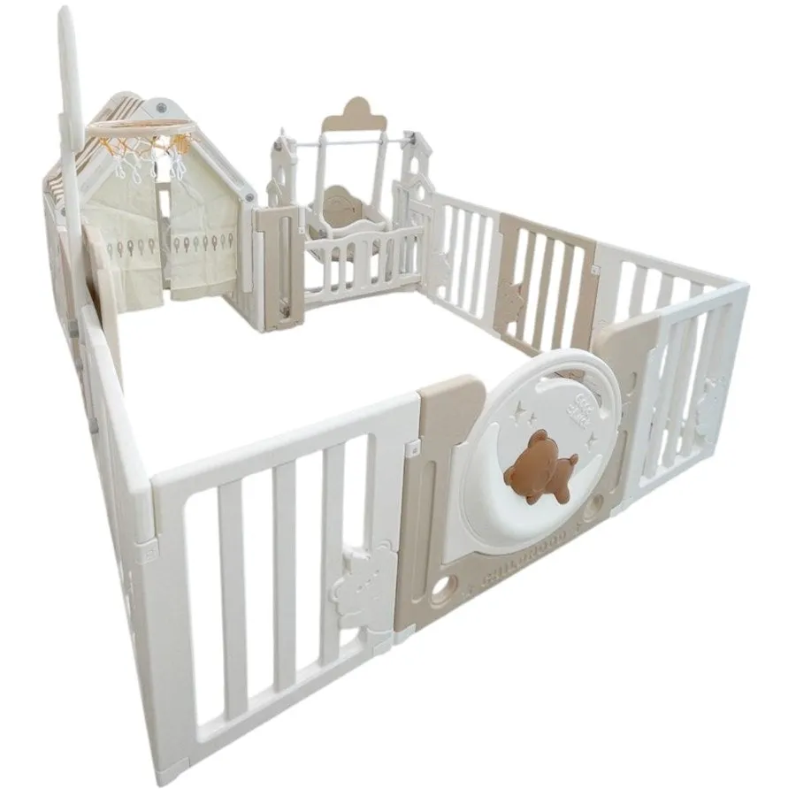 Little Toddlers Bear Moon Playpen with Basketball Hoop & Playhouse - 150x180x64 cm