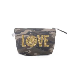 Makeup Bag Green Camo with Gold Glitter Tennis LOVE