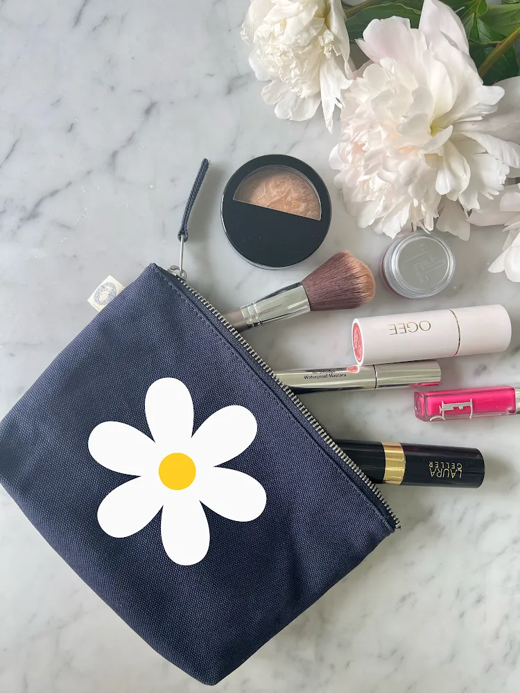 Makeup Bag Navy with White/Yellow Daisy