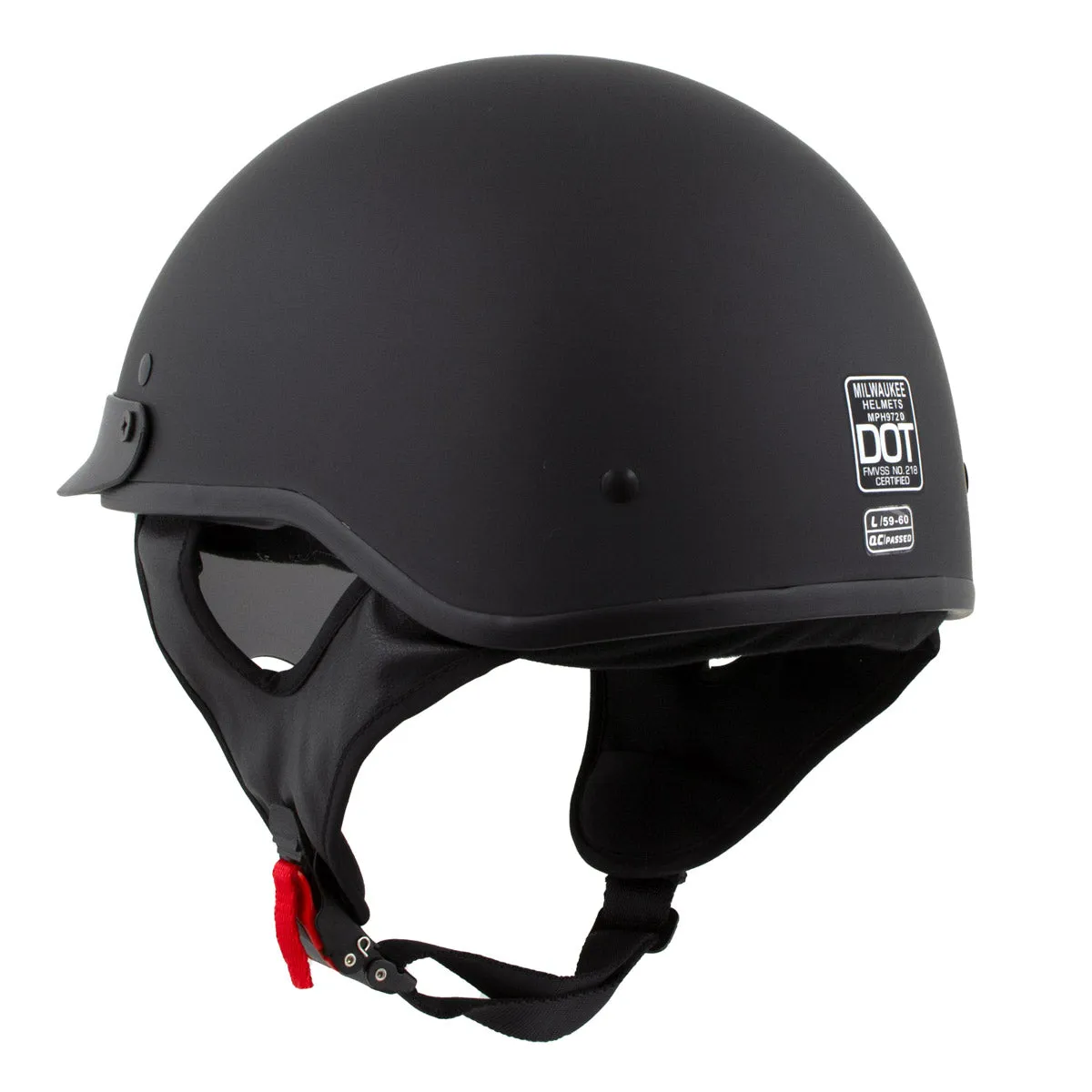 Milwaukee Helmets MPH9718DOT 'Momentum' DOT Matte Black Half Face Motorcycle Helmet for Men and Women Biker w/ Drop Down Visor